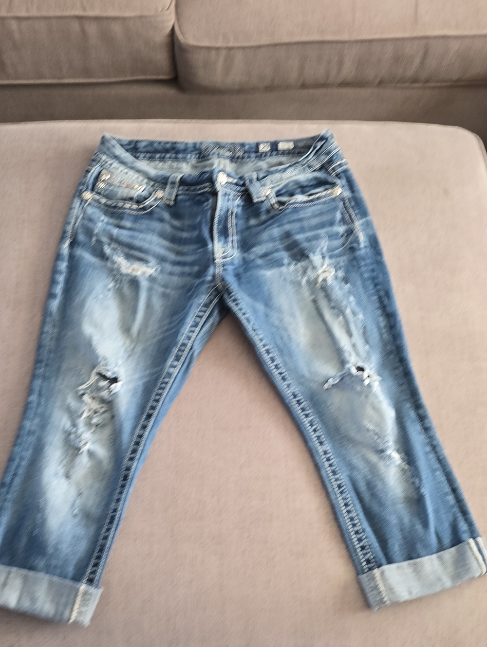 Miss Me Light Blue Distressed Cropped Jeans